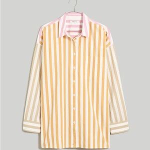 Madewell Signature Poplin Oversized Shirt Striped size XS in Ochre Fresco